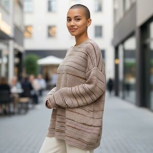 Purejill elements Cozy Taupe Striped Women's Sweater Size XL petite